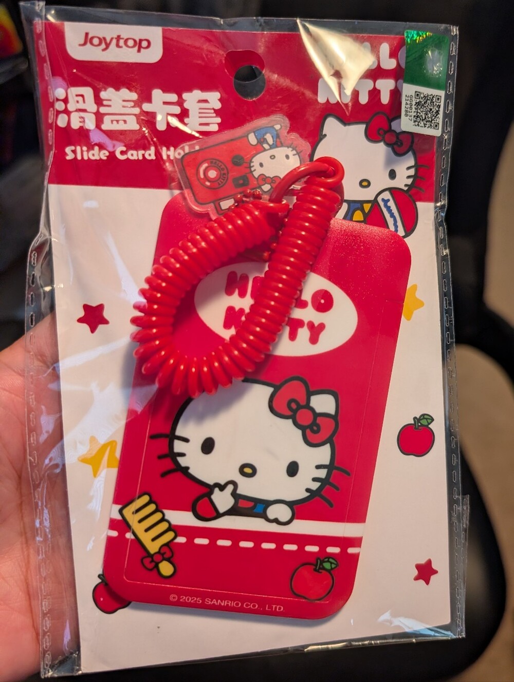 LICENSED Sanrio Hello Kitty Red Slide Card Holder with Red Coil Strap ID Holder